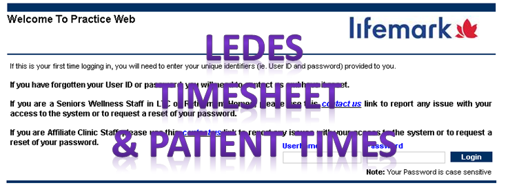 lifemark ledes timesheet patient times